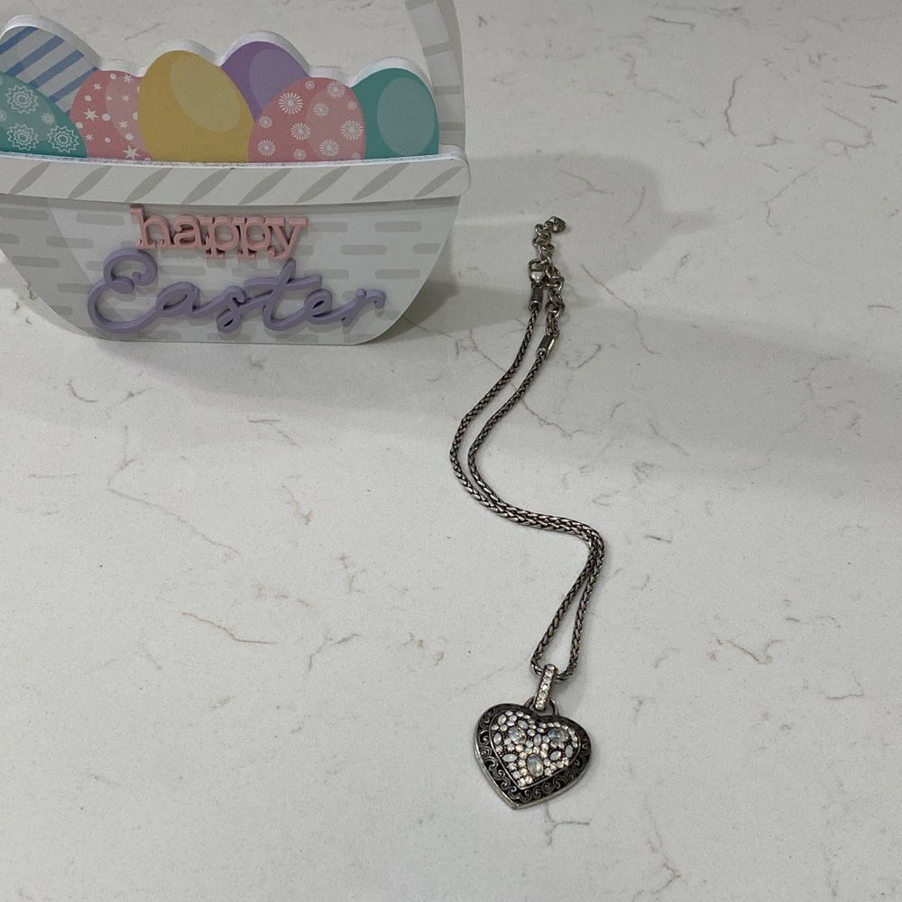 Brighton silver Heart Necklace with Crystal Accents. 16” adjust longer